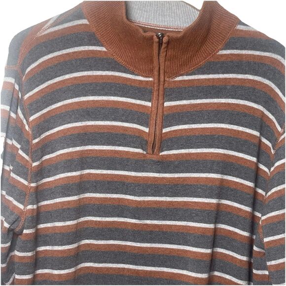 Covington Men’s‎ XL 100% Cotton Striped 1/4 Zip Sweater Gray Brown Orange Casual - Picture 2 of 7